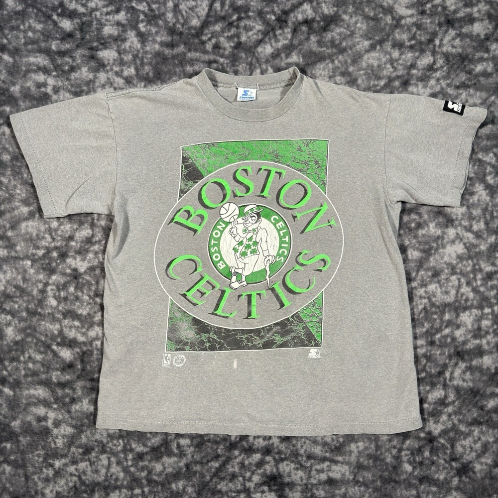 Vintage Starter Boston Celtics TShirt Mens M Gray Single Stitch NBA 80s 90s USA